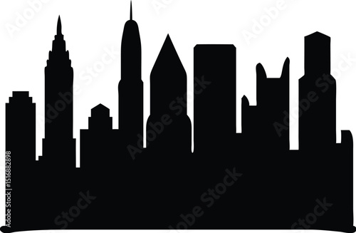 Urban City Skyline Silhouette on White Background

