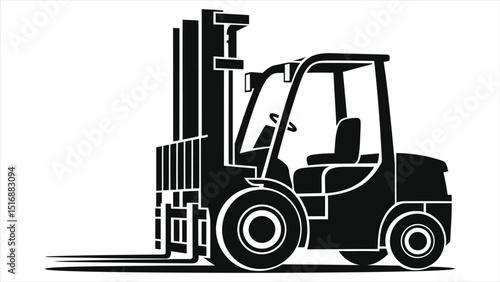 Vector Silhouette of a forklift, perfect for industrial use./A bold, black silhouette of a forklift against a white background.