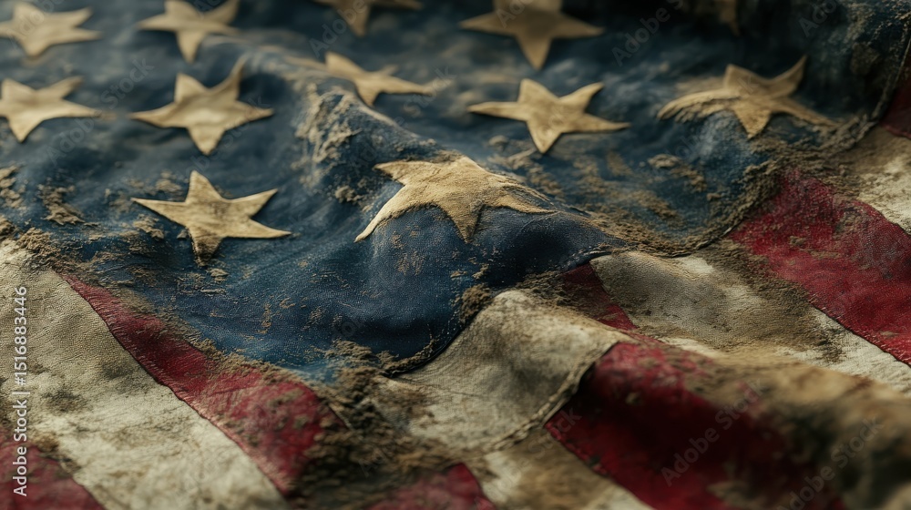 Fototapeta premium Weathered american flag evokes history, pride, and national spirit, perfect for independence day or patriotic projects