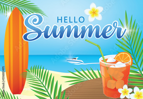 HELLO SUMMER 4.. Vector illustration.