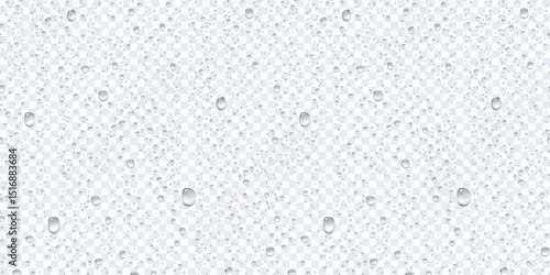 Water rain or shower drops seamless border isolated on transparent background. Realistic pure droplets condensed texture. Vector clear vapor bubbles on window glass surface