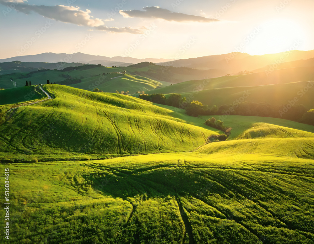 Fototapeta premium landscape with beautiful green hills, tuscany, italy