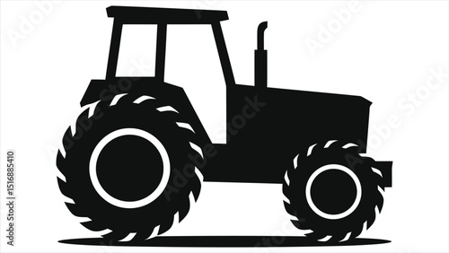 Vector Silhouette of a Farm Tractor for Design Assets/This is a clean, black silhouette of a farm tractor on a white background.
