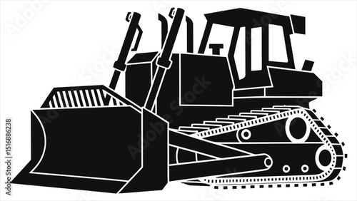 Vector silhouette illustration of a heavy-duty bulldozer./A simple, black and white vector graphic of a bulldozer.