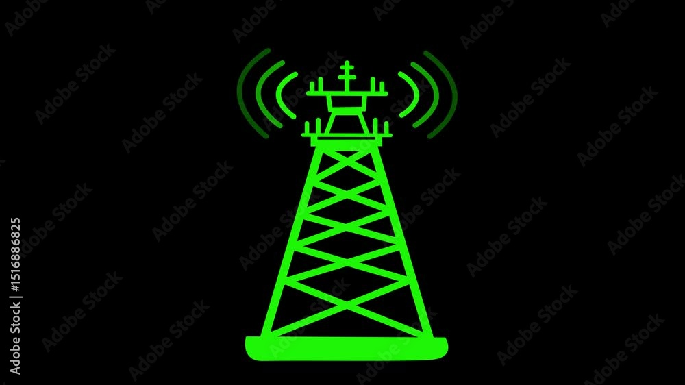 Radio Tower Icon with Signal Waves Animated, Cell Tower Transmitting Wireless Signal Tech Animation Radio Tower Icon with Signal Waves Animated, Cell Tower Transmitting Wireless Signal Tech Animation
