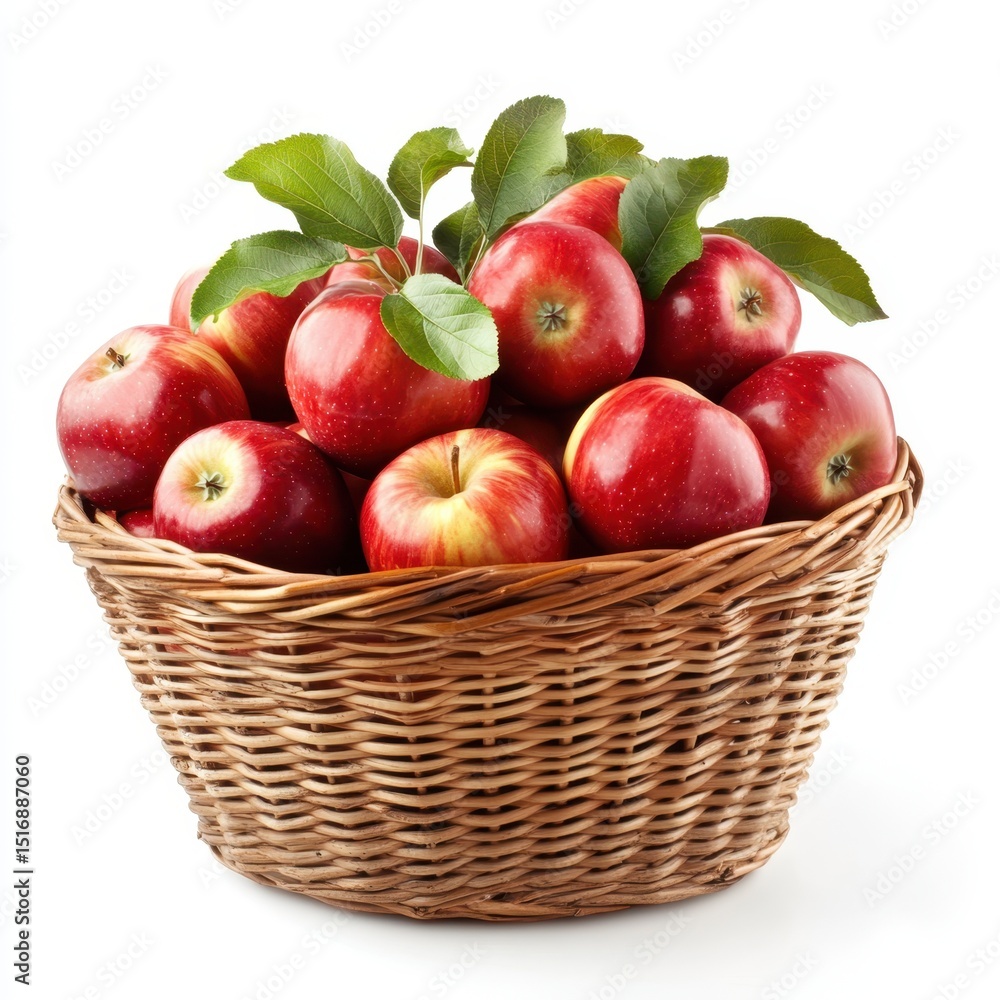 Red apples in wicker basket isolated on white background Red apples in wicker basket isolated on white background