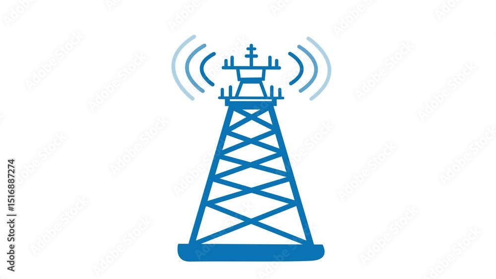 Radio Tower Icon with Signal Waves Animated, Cell Tower Transmitting Wireless Signal Tech Animation Radio Tower Icon with Signal Waves Animated, Cell Tower Transmitting Wireless Signal Tech Animation