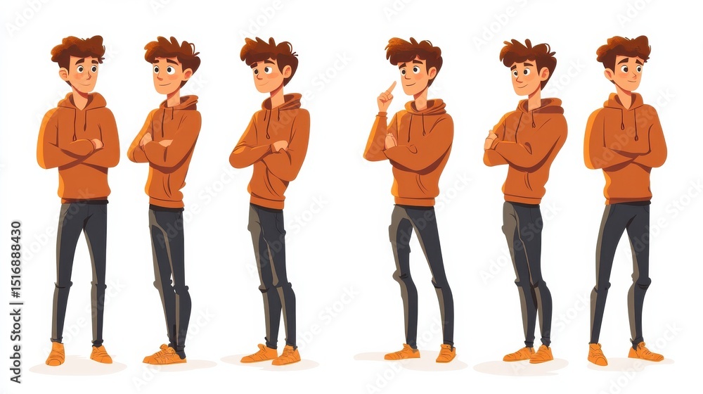 Obraz premium Smart young man, student thinking, understands problem and finds successful solution, vector cartoon characters isolated. Young man character solution and thinking illustration illustration , no logo