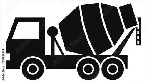 Simple Black and White Concrete Mixer Truck Vector Silhouette/A simple, black and white icon of a concrete mixer truck.