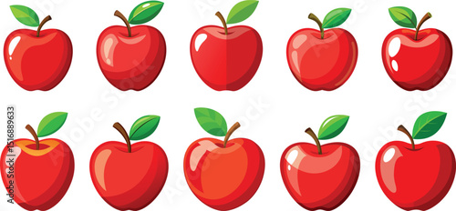 Red apple fruit set vector illustration