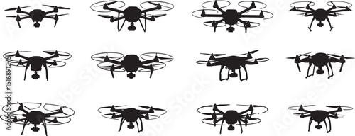 Drone silhouette vector set collection for aerial photography and videography designs and illustrations