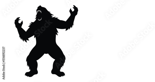 Black silhouette illustration of a roaring werewolf creature with raised claws against white