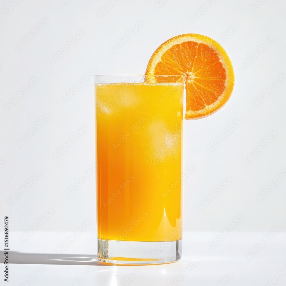 Orange juice with slice on a white background Orange juice with slice on a white background