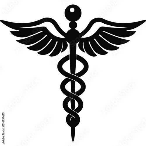 Caduceus Symbol Medical Icon, Healthcare Emblem, Healing Staff, Serpent Rod, Winged Staff
