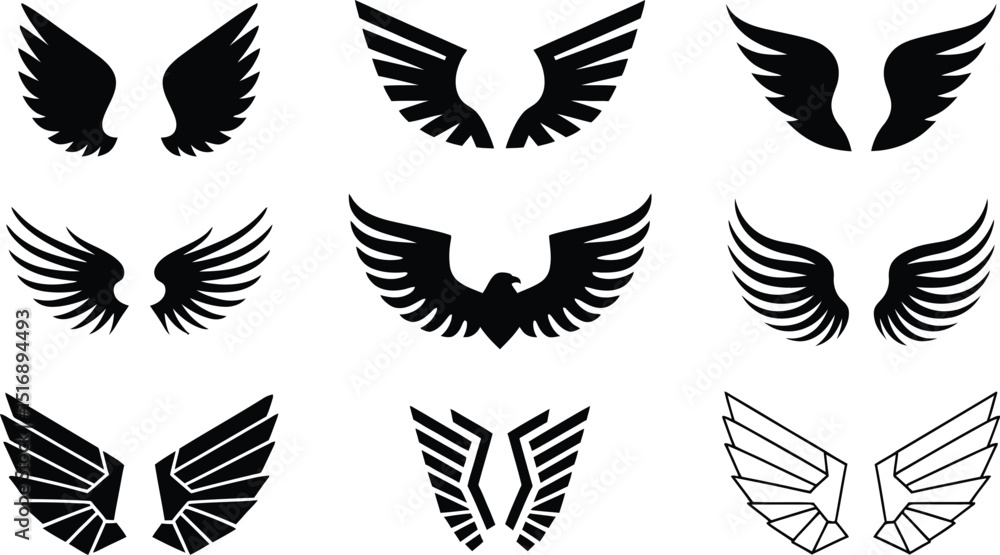 Obraz premium wings icon vector set, Design elements for logo, isolated on white background