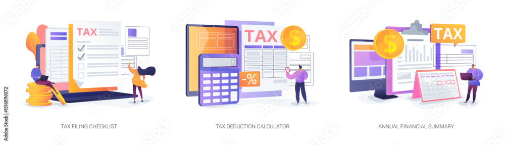 Obraz premium Tax Filing and Deduction Tools abstract concept vector illustrations.