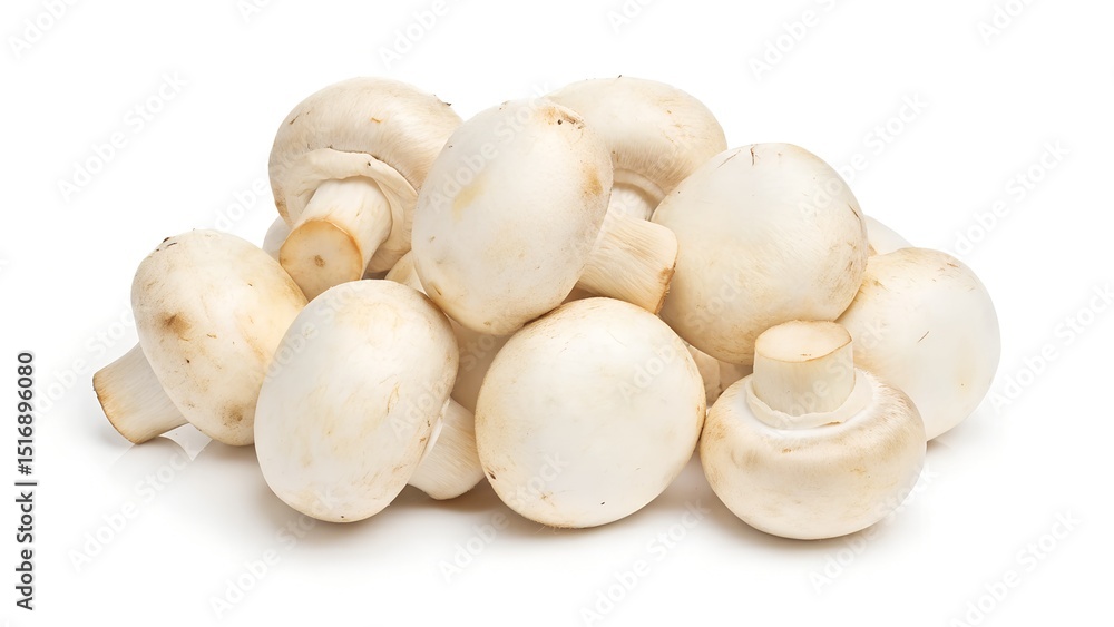 Pile of fresh white button mushrooms isolated on white background Pile of fresh white button mushrooms isolated on white background