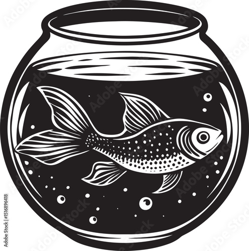 Gold fish swimming fishbowl line art file 2 