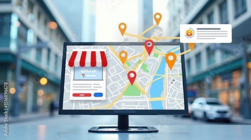 Local SEO Optimization for Businesses with Marketers Enhancing Google My Business Listings Using AI in a Modern Urban Setting