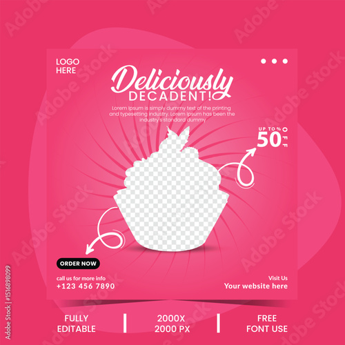 delicious ice cream, and cake social media post, templates in eps vector format, perfect for menus, banners, posters, and cake shop promos. features cones, strawberry, ice cream, and sweet treats
