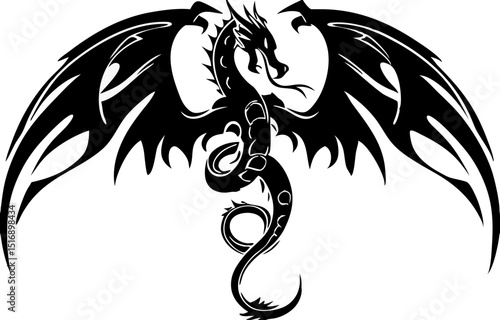 Black dragon tattoo design vector illustration for fantasy art and mythical creature lovers drawing image