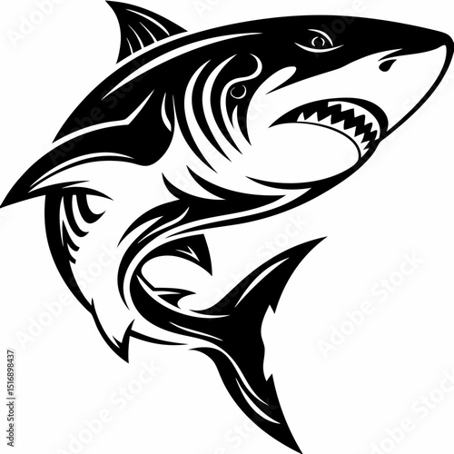 Black and white shark vector illustration great white shark drawing shark clip art shark image shark tattoo design