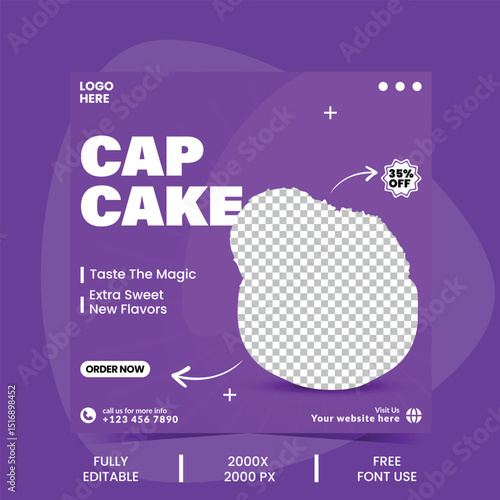 cupcake social media post, templates. perfect for bakeries, menus, posters, and promos. includes cones, cakes, strawberry, ice cream, and sweet treats for instagram and facebook marketing