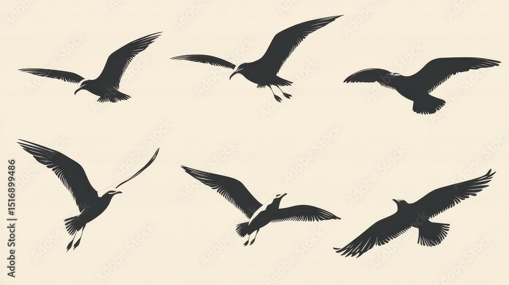Obraz premium Set of seagull silhouette vector illustration