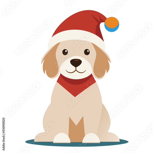 Cute golden retriever puppy wearing santa hat festive christmas holiday illustration