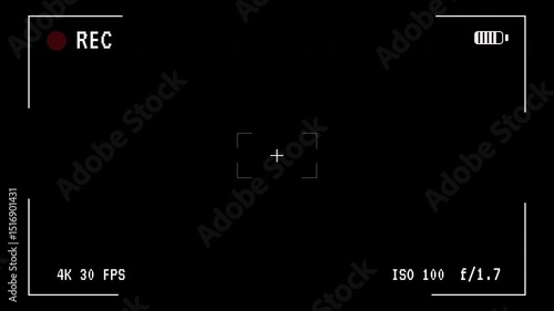 Camera Overlay or View Finder Interface Overlay, for surveillance, documentary and Creative Projects to evoke the feeling of Recorded Footage or Prerecorded Content, 4K, Alpha Channel Supported.