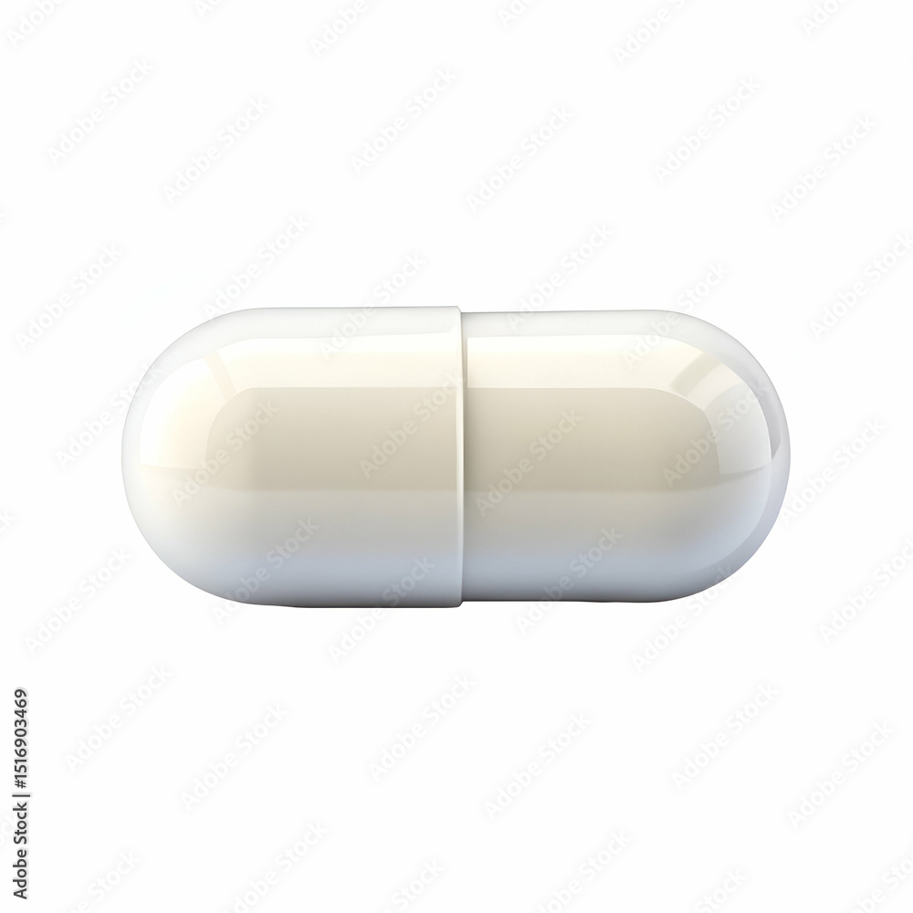 Isolated close up of a white pharmaceutical capsule on a clean white background Isolated close up of a white pharmaceutical capsule on a clean white background