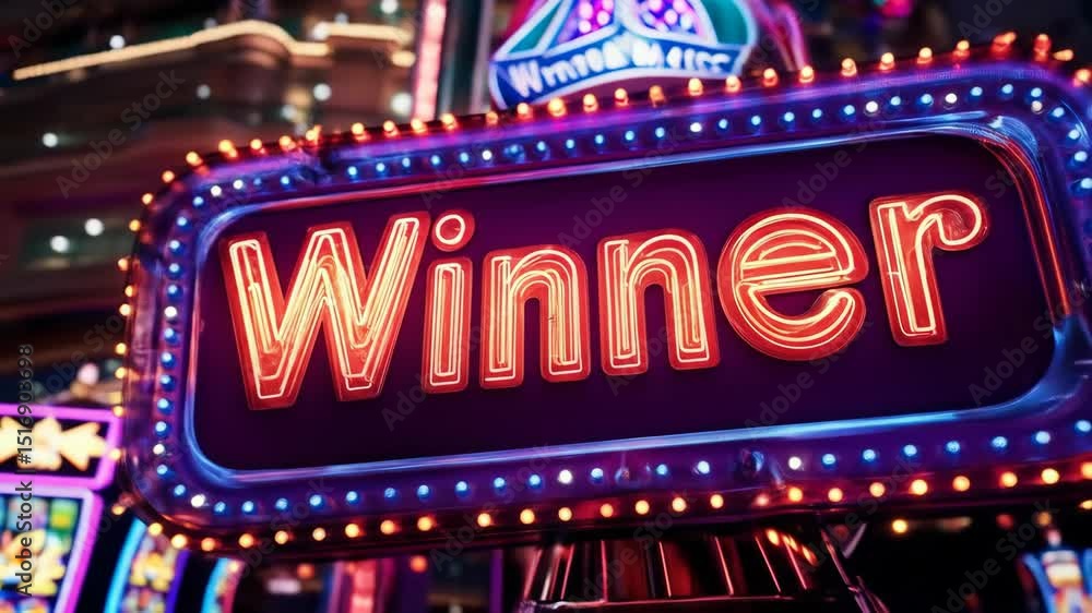 Vibrant neon casino signs flicker and glow in dynamic night scene Vibrant neon casino signs flicker and glow in dynamic night scene
