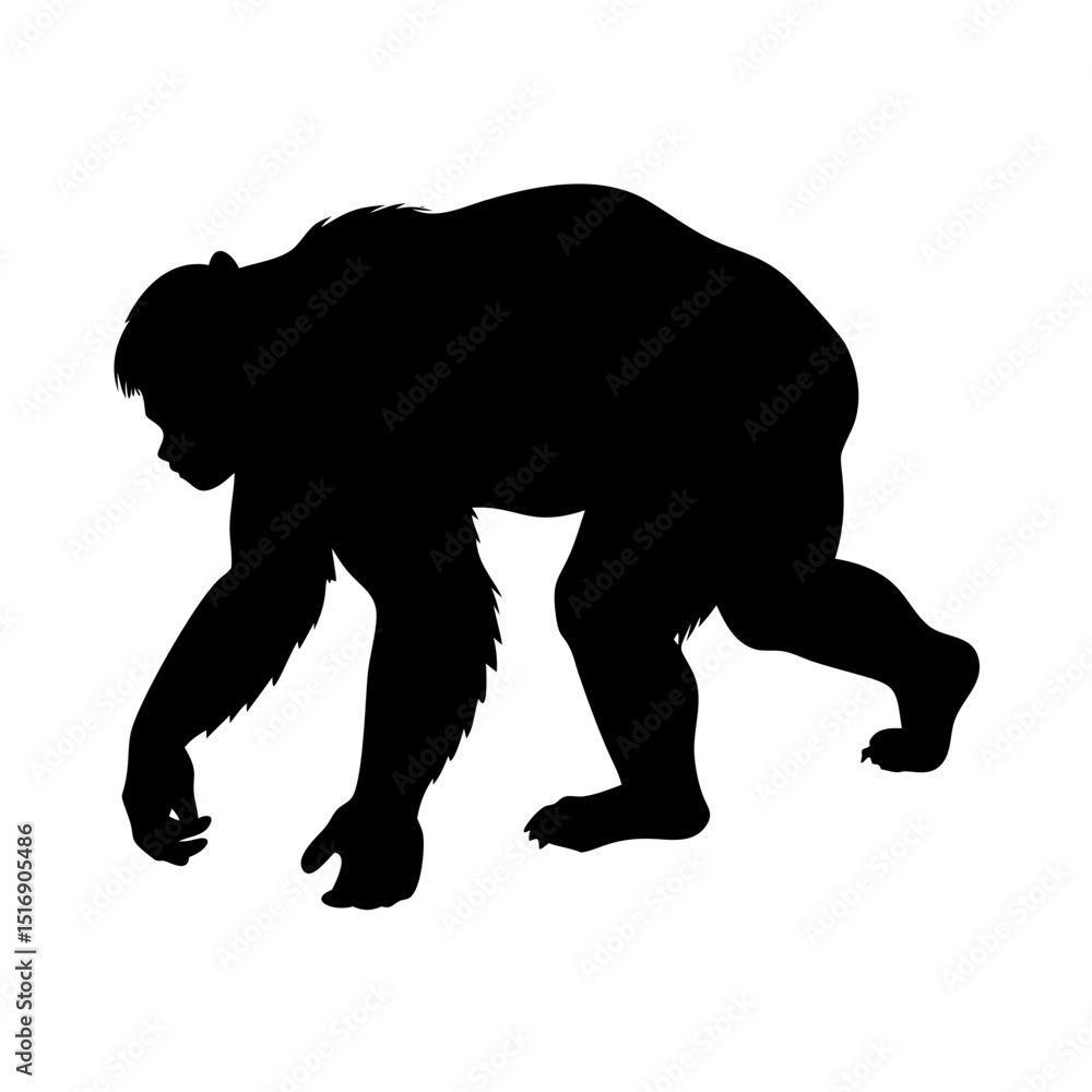 Obraz premium Black silhouette of a gigantopithecus walking illustration vector drawing design image art 90