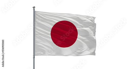 Free Download Japanese National Flag (Nisshōki) Waving Against a White Background, Symbolizing the Rising Sun, Tradition, and the Identity of Japan - GFXLoad