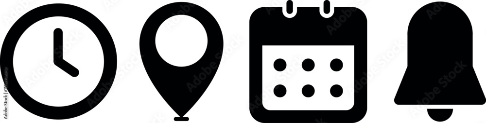 Fototapeta premium Location Time Calendar Notification Icons Pack