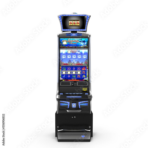 Modern Casino Slot Machine with Dual Screen Display Isolated on Transparent Background