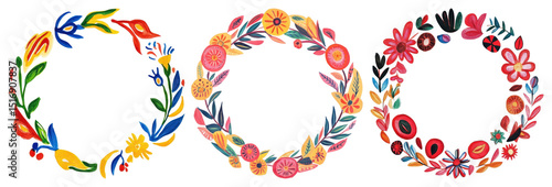 Wallpaper Mural PNG Colorful floral wreaths illustration, element set on transparent background Torontodigital.ca
