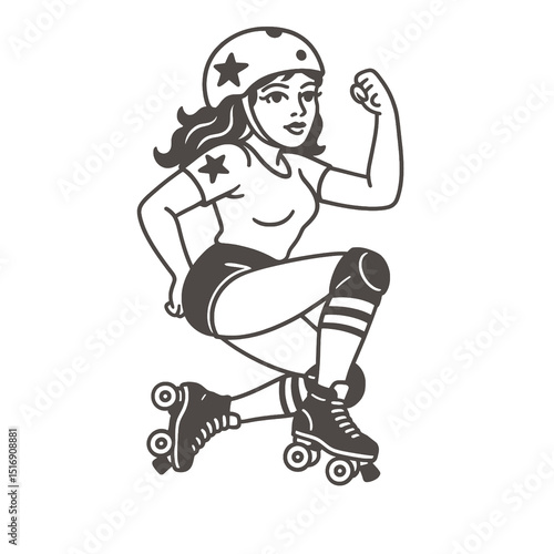 Retro Roller Derby Girl Skater Vector Illustration