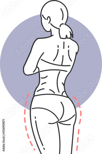 Vector illustration of woman viewed from back with slim waist and toned body