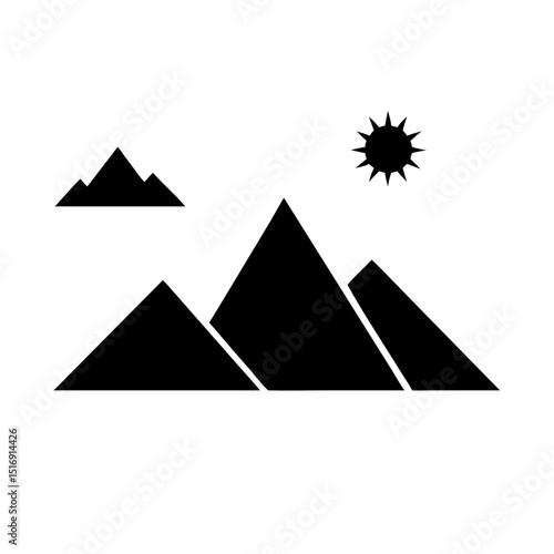 Black mountain range landscape with sun vector illustration nature scenery graphic design