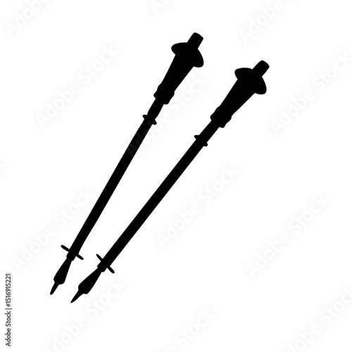 Skiing poles vector illustration, ski equipment, snow sport gear, winter activity black silhouette, isolated on white background