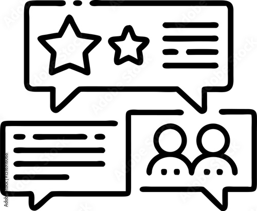 Feedback and Social Interaction Vector Icon. Contains chat bubbles, stars and person symbols. Editable vector illustration.