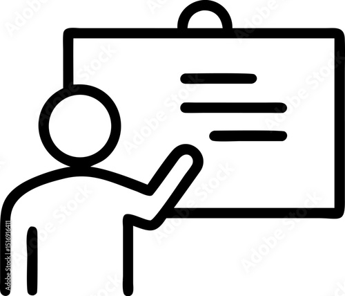 Instructional Presentation Vector Icon. Shows a person presenting information on a board. Editable line vector illustration.