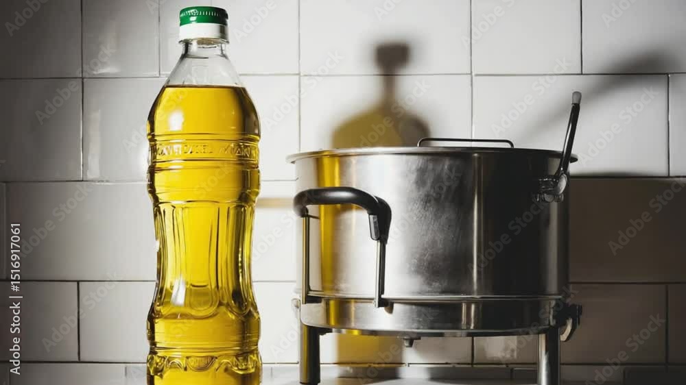 Oil next to a pot. Oil next to a pot.