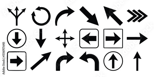Navigation Arrows Silhouette Icons Set Minimal Style

