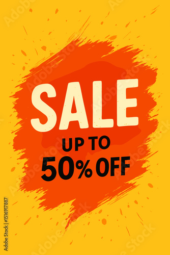 Modern Sale up to 50% off banner design. Grunge paint splash background for promotion, discount offer, advertising. Abstract graphic vector illustration for store clearance event.