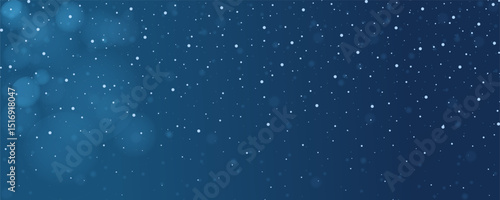 Beautiful falling snowflakes on dark blue background. Winter snowy weather at night. Cool tone backdrop with bokeh blur reflection. Art & Illustration