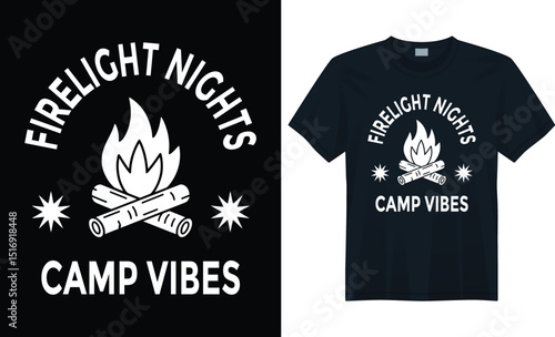 Campfire T-Shirt Design – Firelight Nights and Camp Vibes in Monochrome