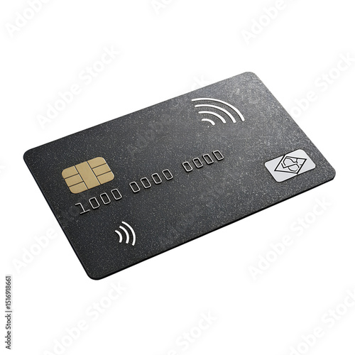 Modern Black Credit Card: A sleek, matte black credit card angled diagonally, showcasing a clean and modern design for secure, contactless transactions.