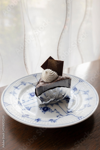 Chocolate cake on a plate 